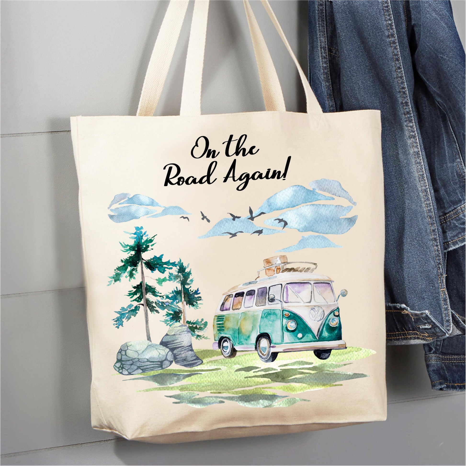 On The Road Again Camping Mountains 12 oz  Canvas Tote Bag