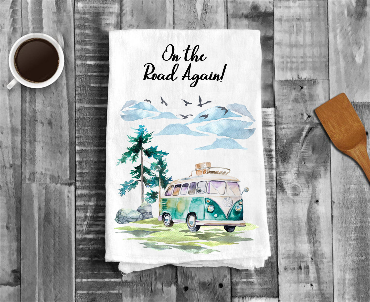 On the Road Again Camping Mountains Cotton Tea Dish Towels