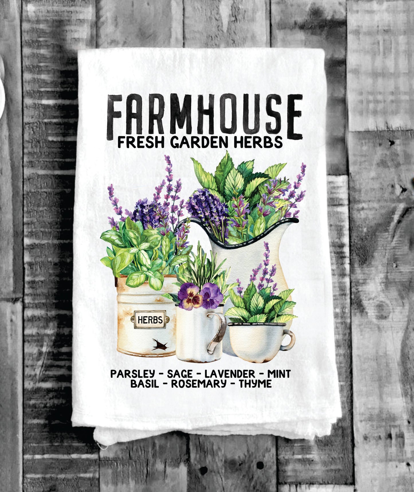 Farmhouse Fresh Garden Herbs Kitchen Cotton Tea Towels