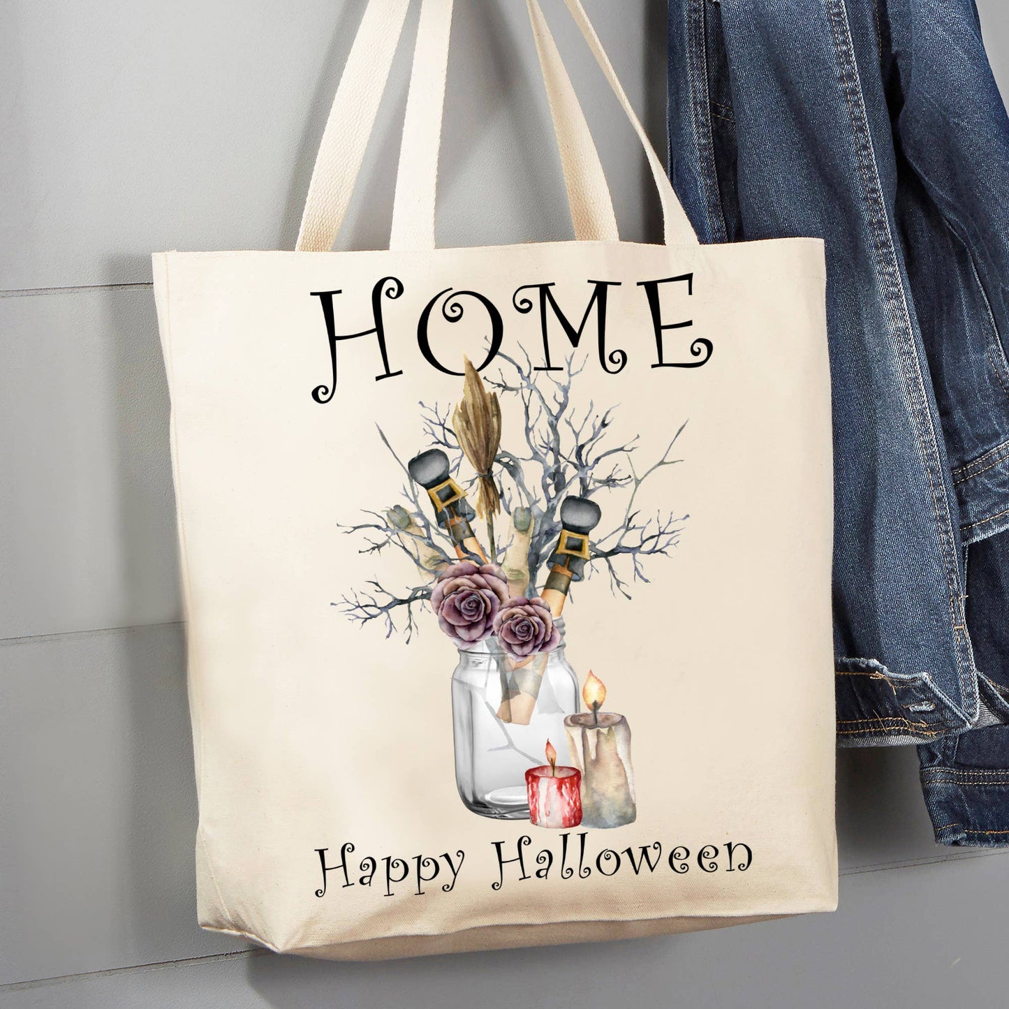 Home Haunted Mason Jar Halloween 12 oz Canas Tote Bag