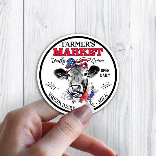 Farmers Market Patriotic Cow Sticker