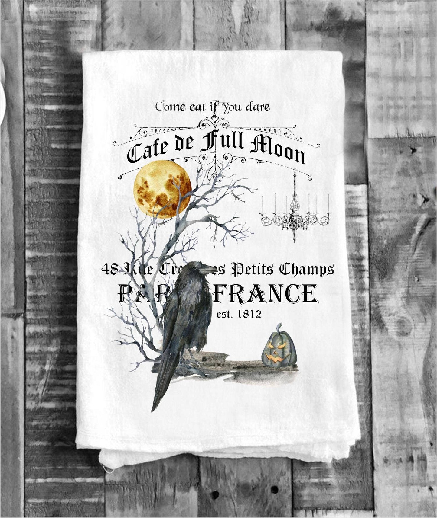Cafe De Full Moon Paris Halloween Cotton Tea Towels Kitchen