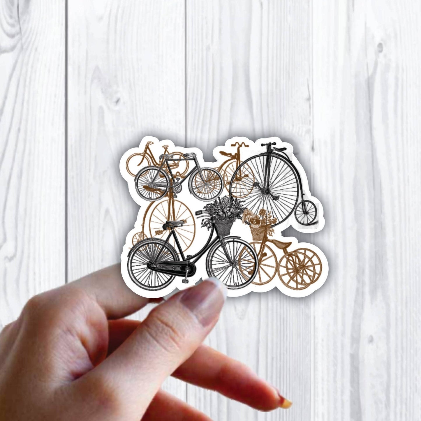 Antique Bikes Flower Basket Sticker