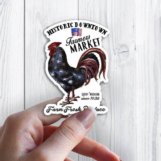 Farmers Market Patriotic Rooster Sticker