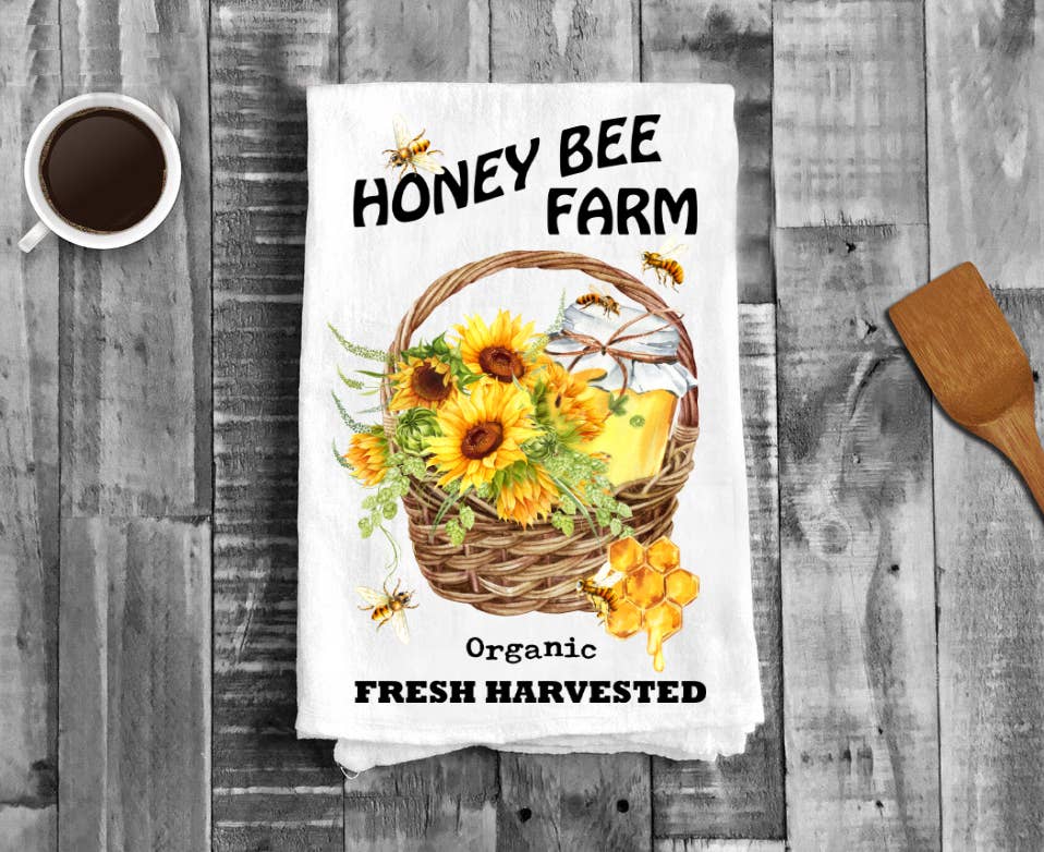 Modern Farm House Sunflower Honey Bees Cotton Tea Towels