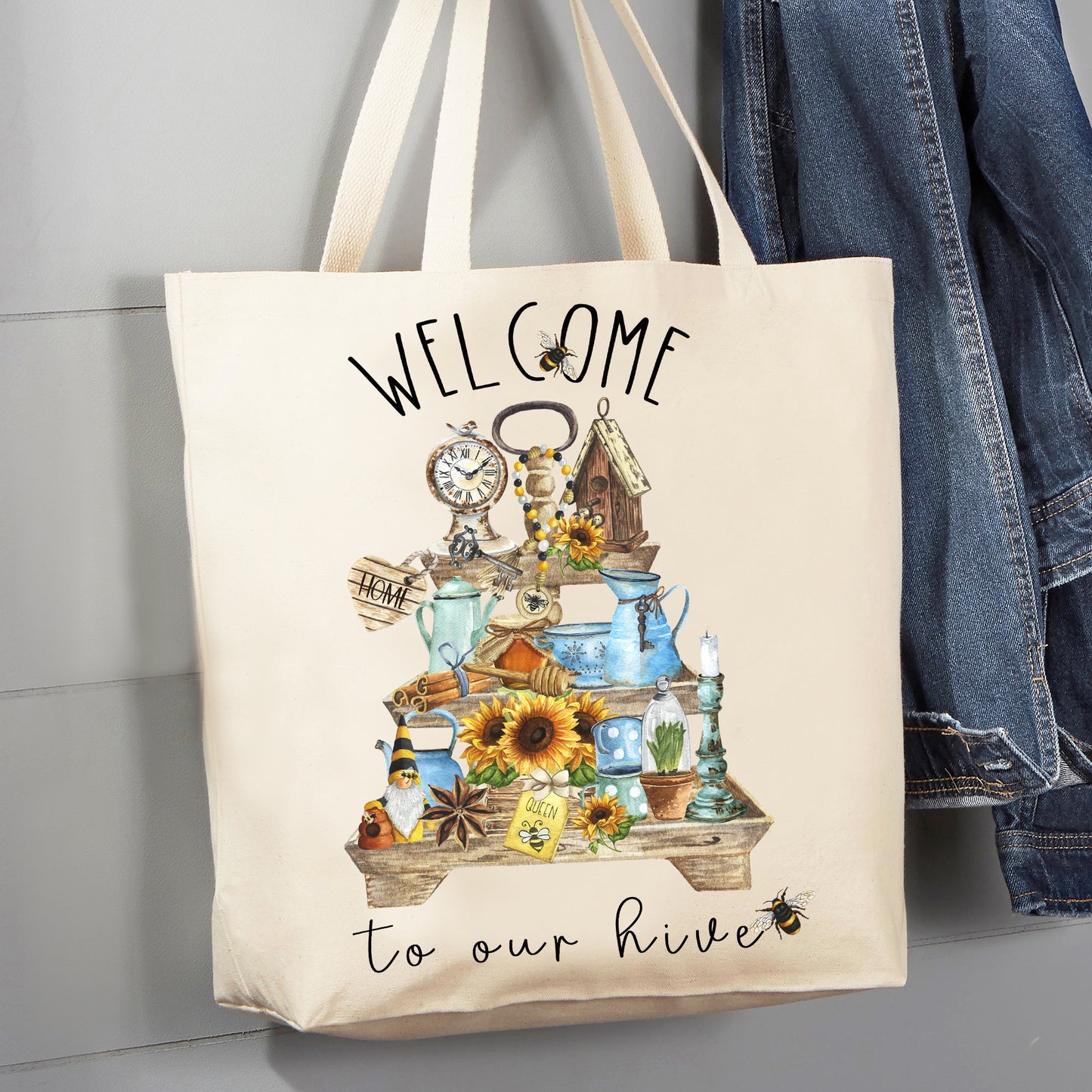 Welcome to the Hive Honey Bees 12 oz Canvas Tote Bag