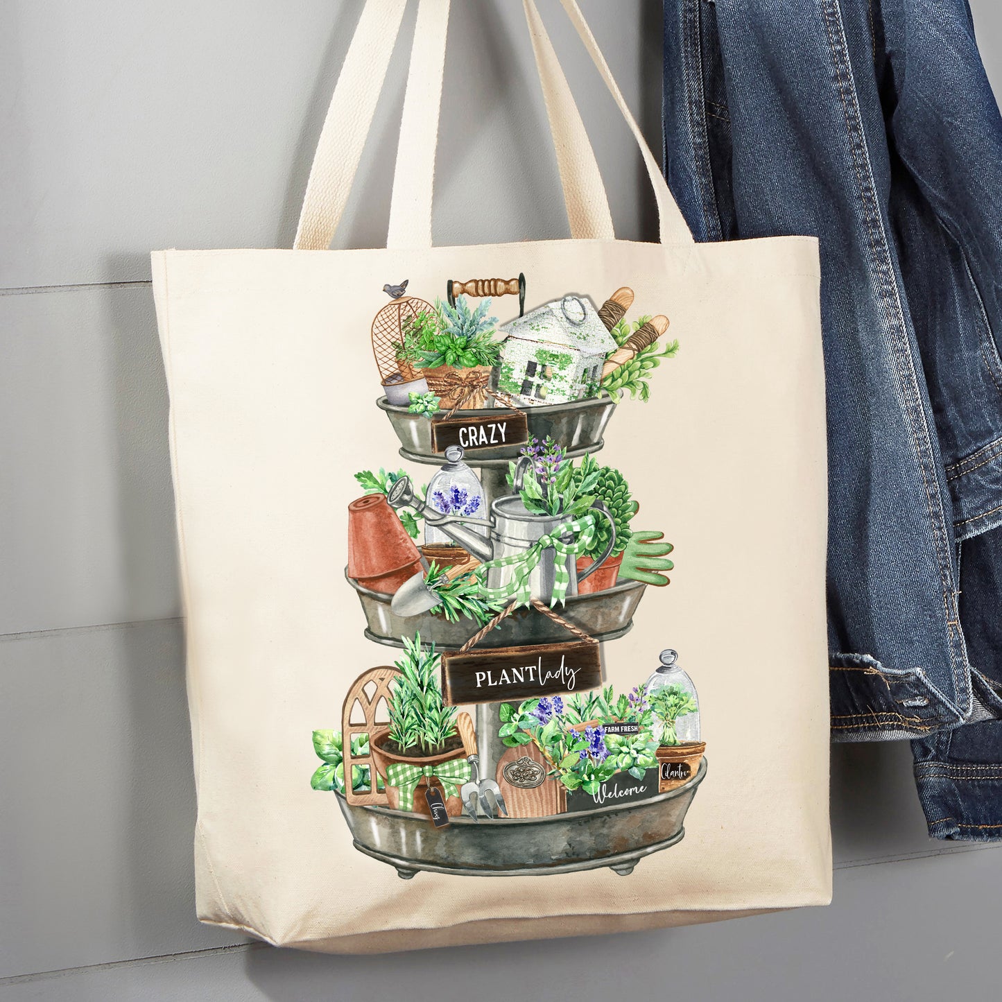 Crazy Plant Lady 3 Tier Tray Herbs 12 oz Canvas Tote Bag