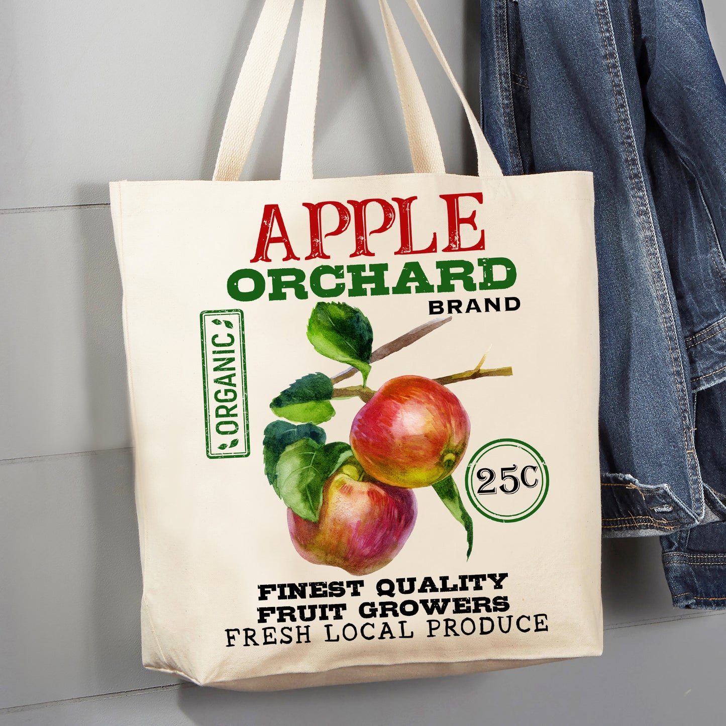 Farmhouse Apple Orchard Organic 12 oz Canvas Tote Bag