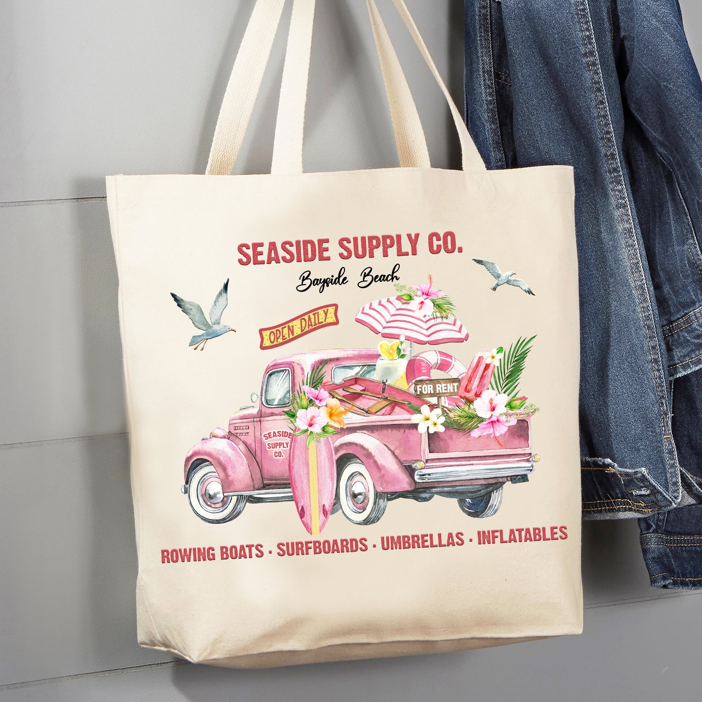 Seaside Supply Co Pink Pick Up Beach 12 oz Cotton Tote Bag