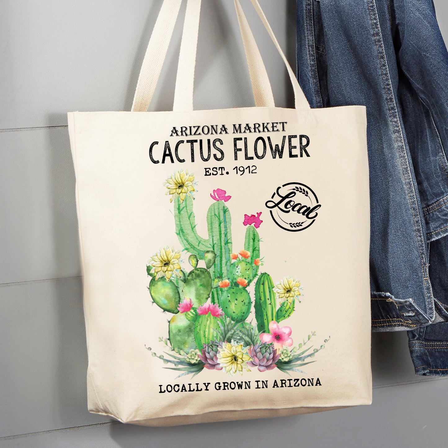 Arizona State Cactus Flower Souvenir 12 oz Canvas Tote Bag