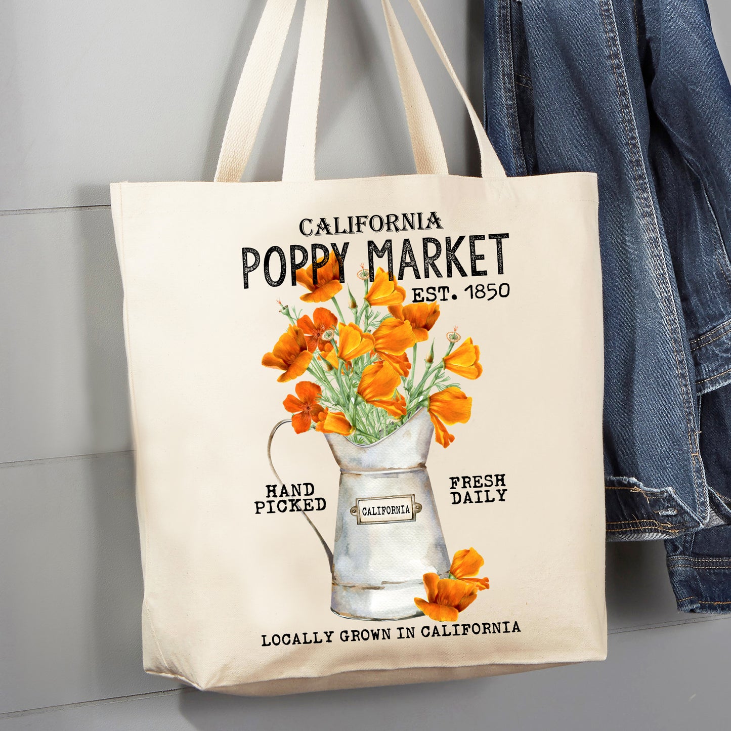 California State Flower Poppy Souvenir 12 oz Canvas Tote Bag