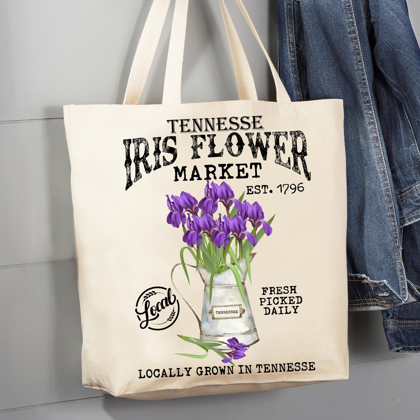 Tennessee State Flower Iris Souvenir 12 oz Canvas Tote Bag