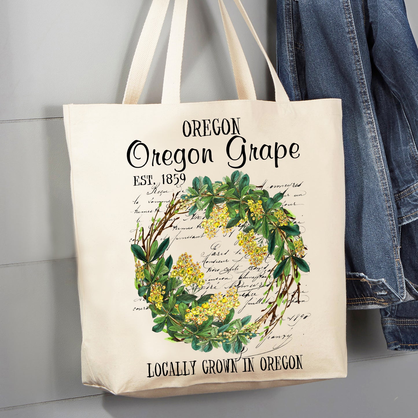 Oregon Grape State Flower Souvenir 12 oz Canvas Tote Bag
