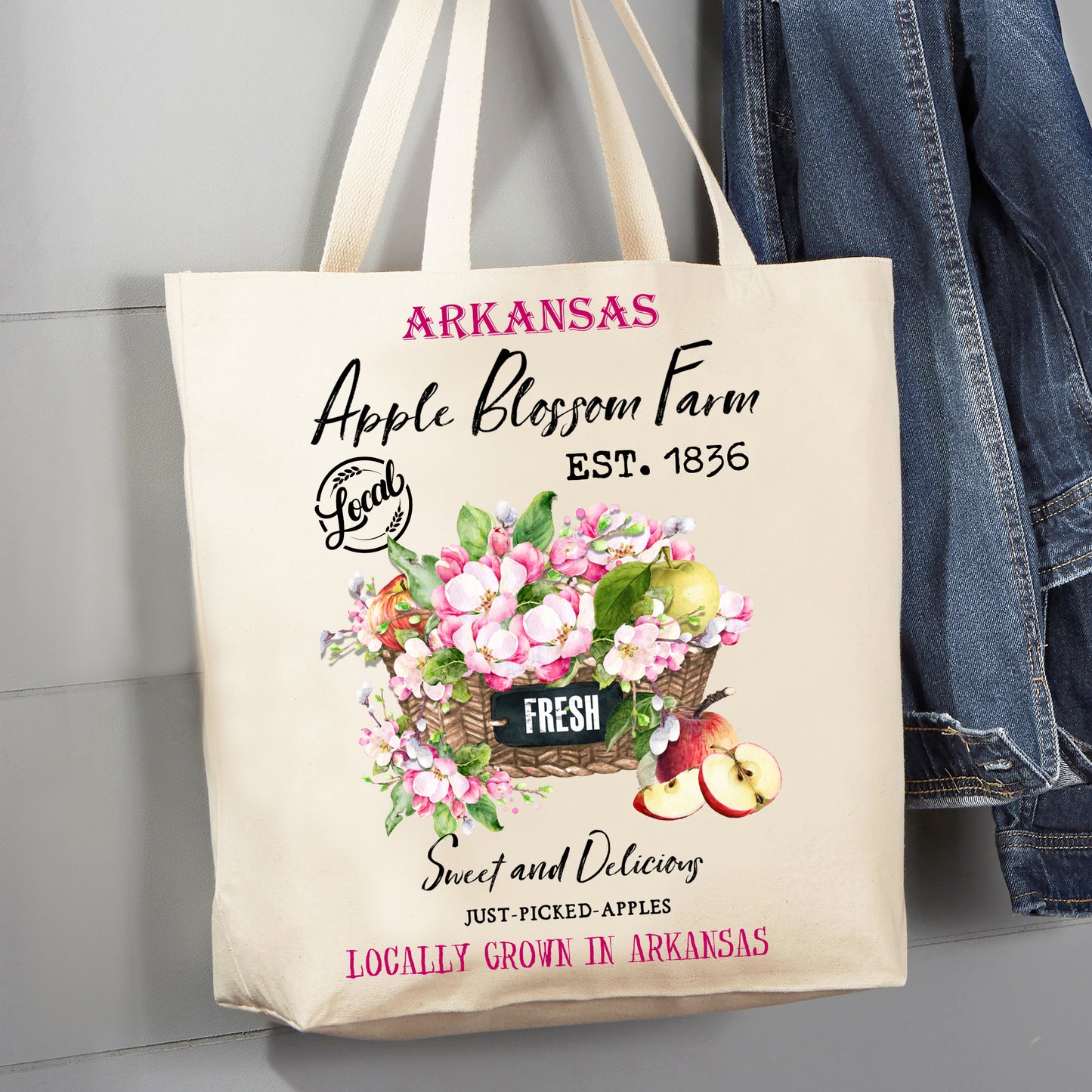 Arkansas State Flower Apple Blossom Souvenir 12 oz Canvas Tote Bag