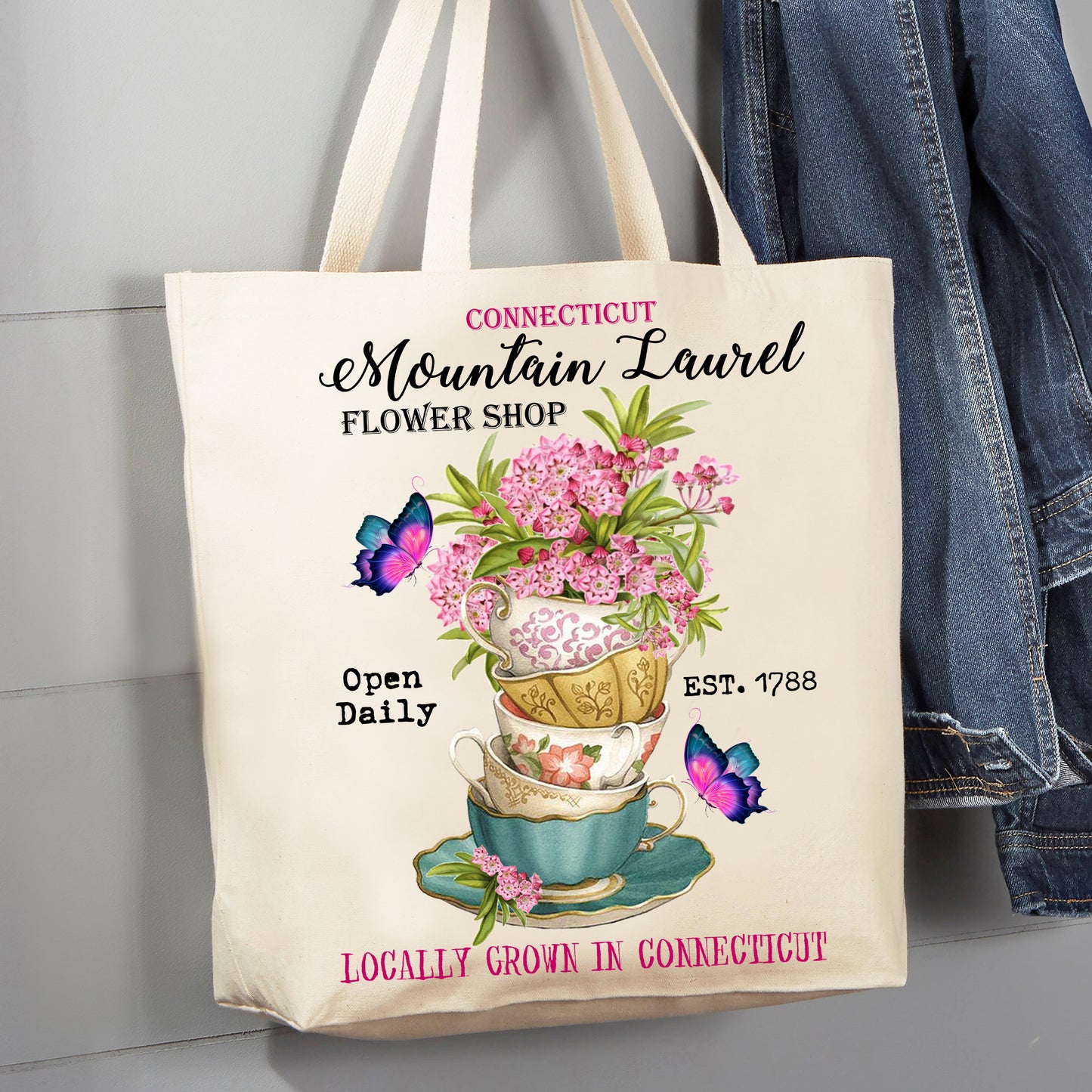 Connecticut State Flower Mountain Laurel Souvenir 12 oz Canvas Tote Bag