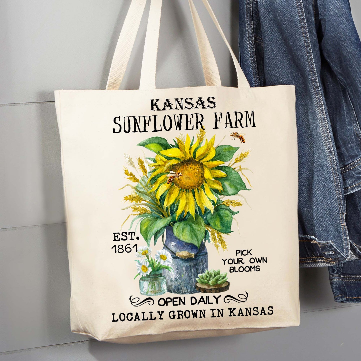 Kansas State Flower Sunflower Souvenir 12 oz Canvas Tote Bag