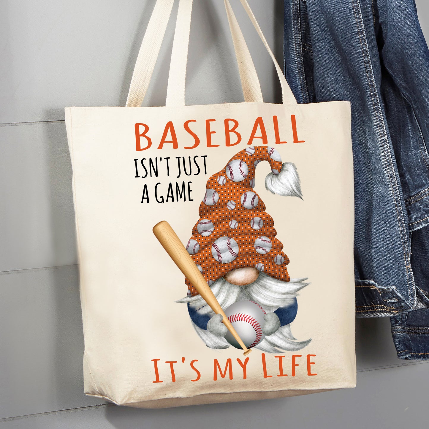 Gnome Baseball Orange & Blue Team Colors 12 oz Canvas Tote Bag