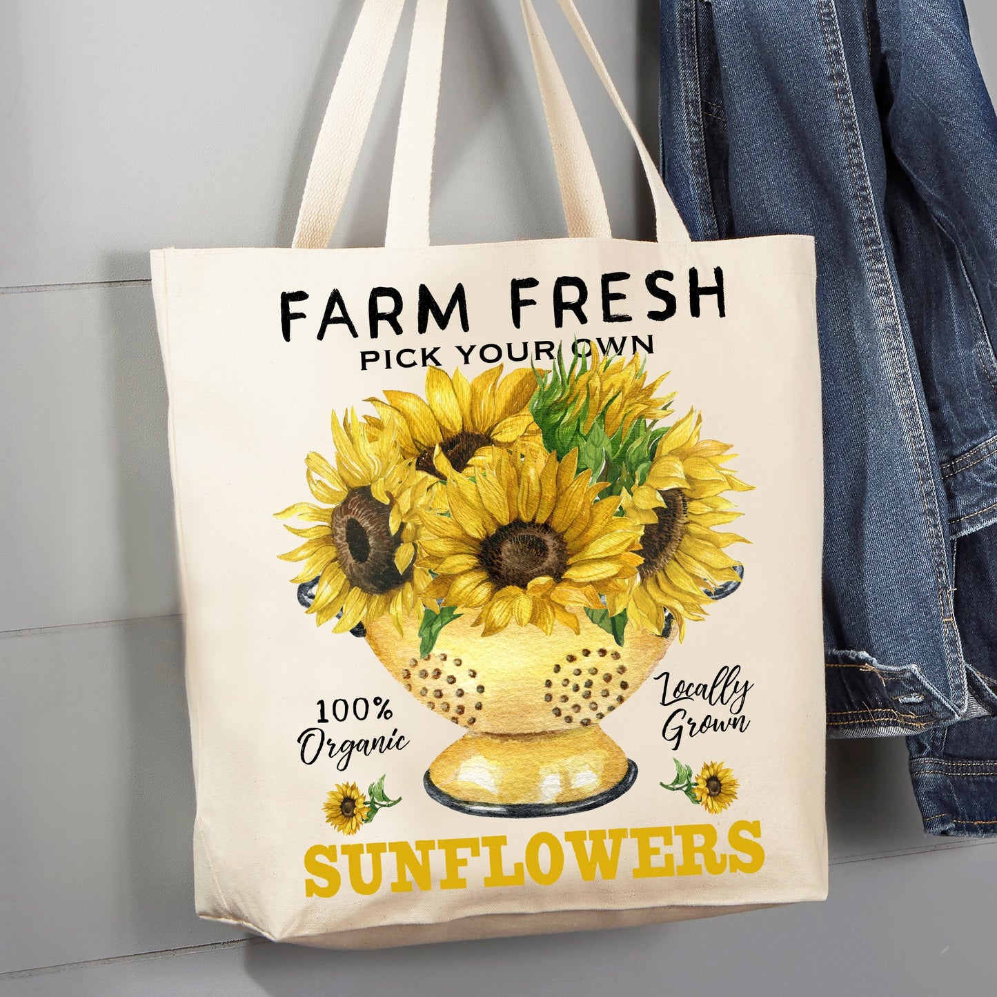 Farm Fresh Autumn Fall Sunflowers 12 oz Canvas Tote Bag