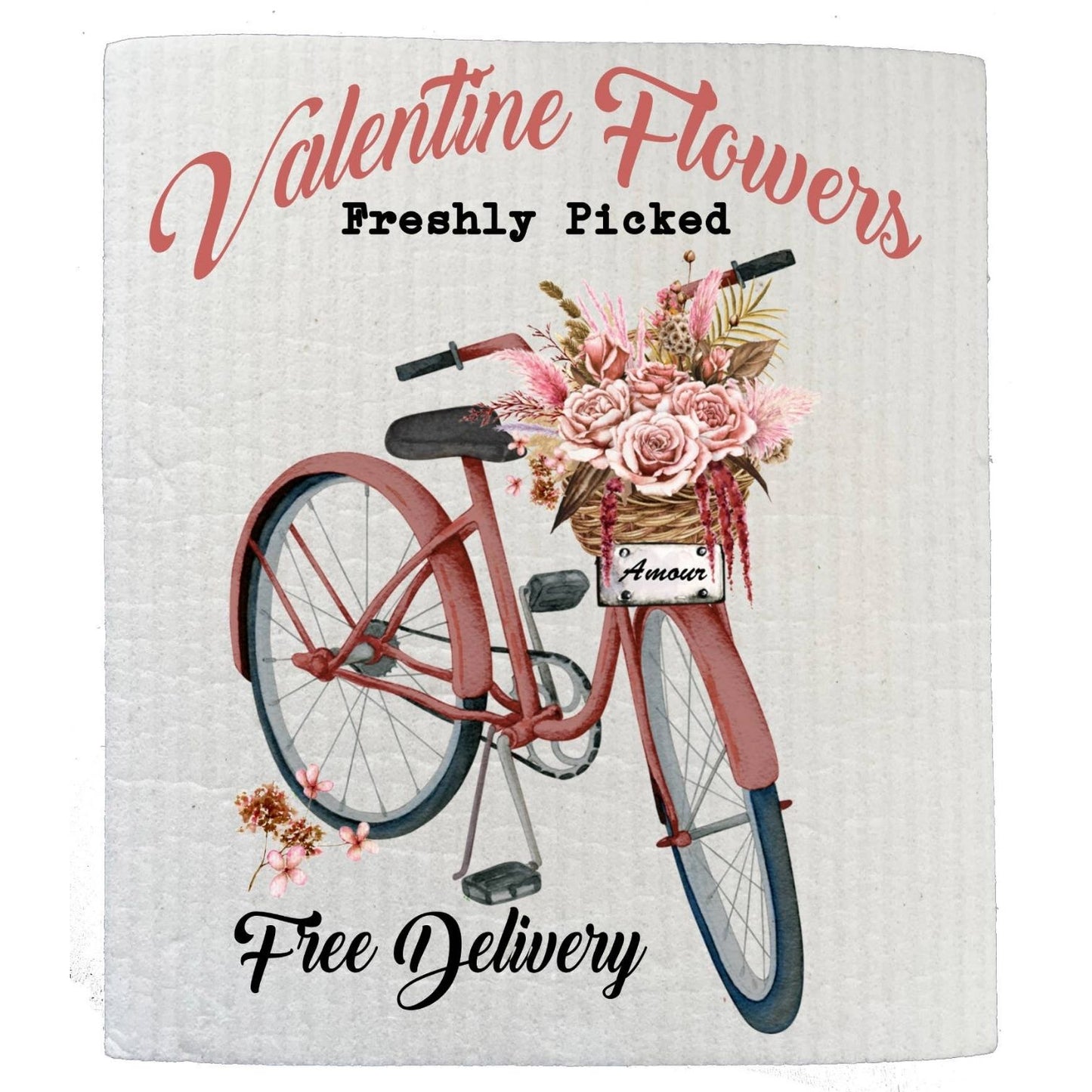 Valentine Pink Bicycle Flowers SWEDISH DISH CLOTHS