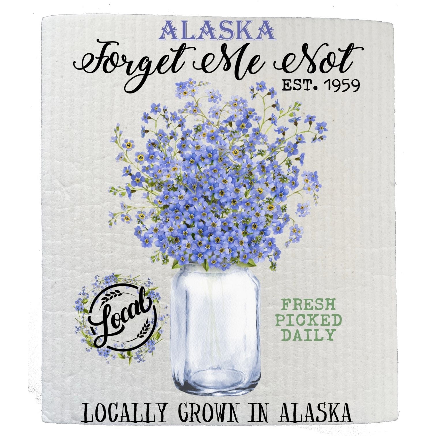 Alaska State Flower Forget Me Not Souvenir SWEDISH DISH CLOTH | Jessy Lane