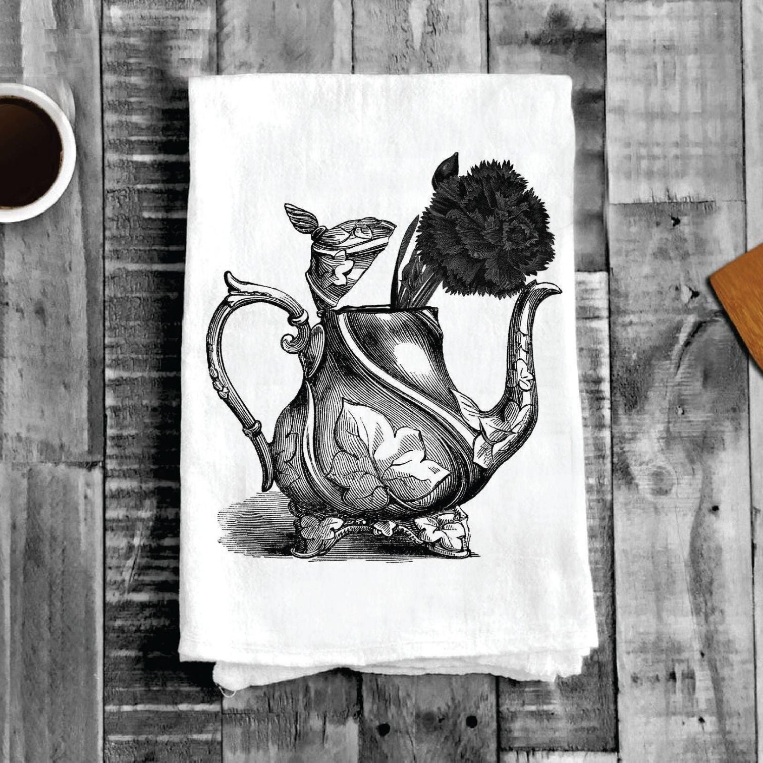 Tea Pot with Flowers, Cotton Tea Towels