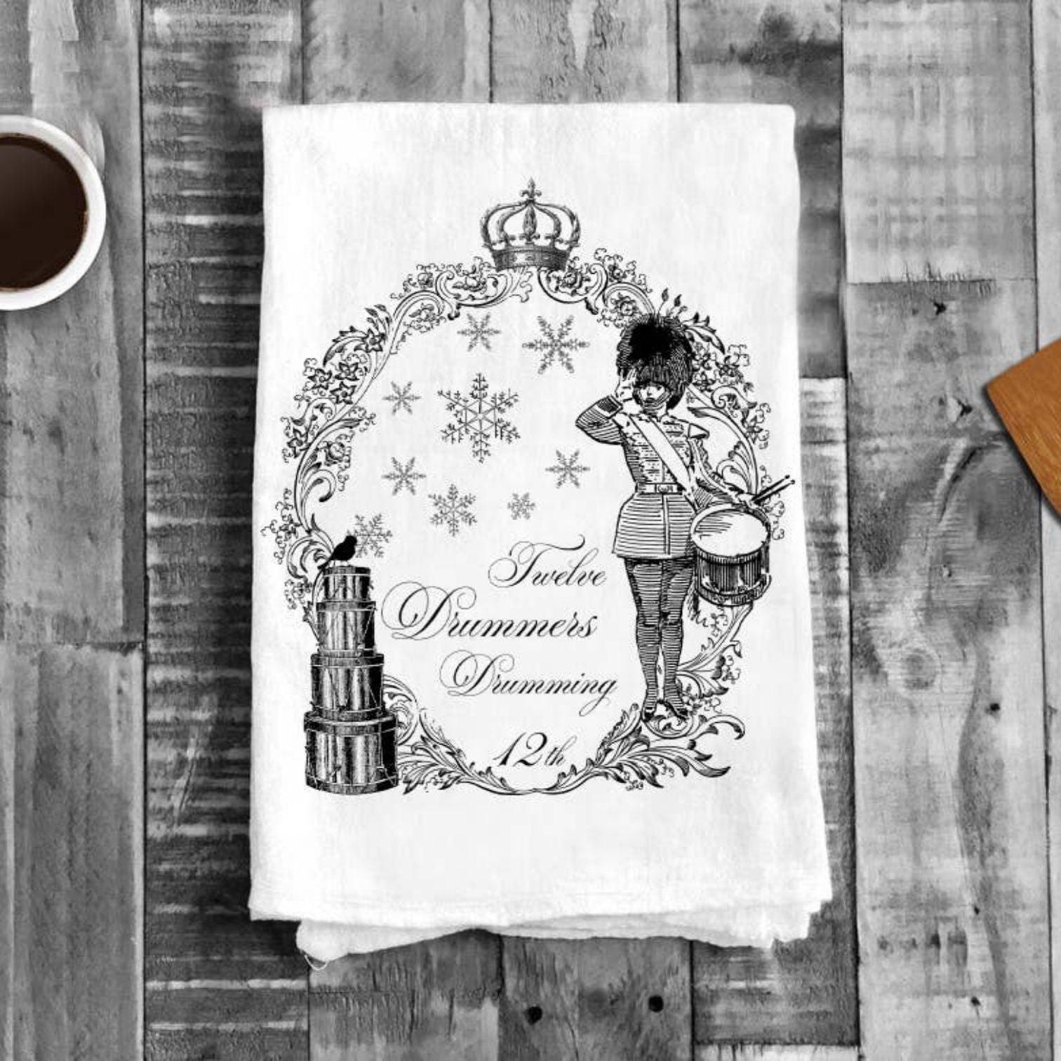 Twelve Drummers Drumming Christmas, Cotton Tea Towels