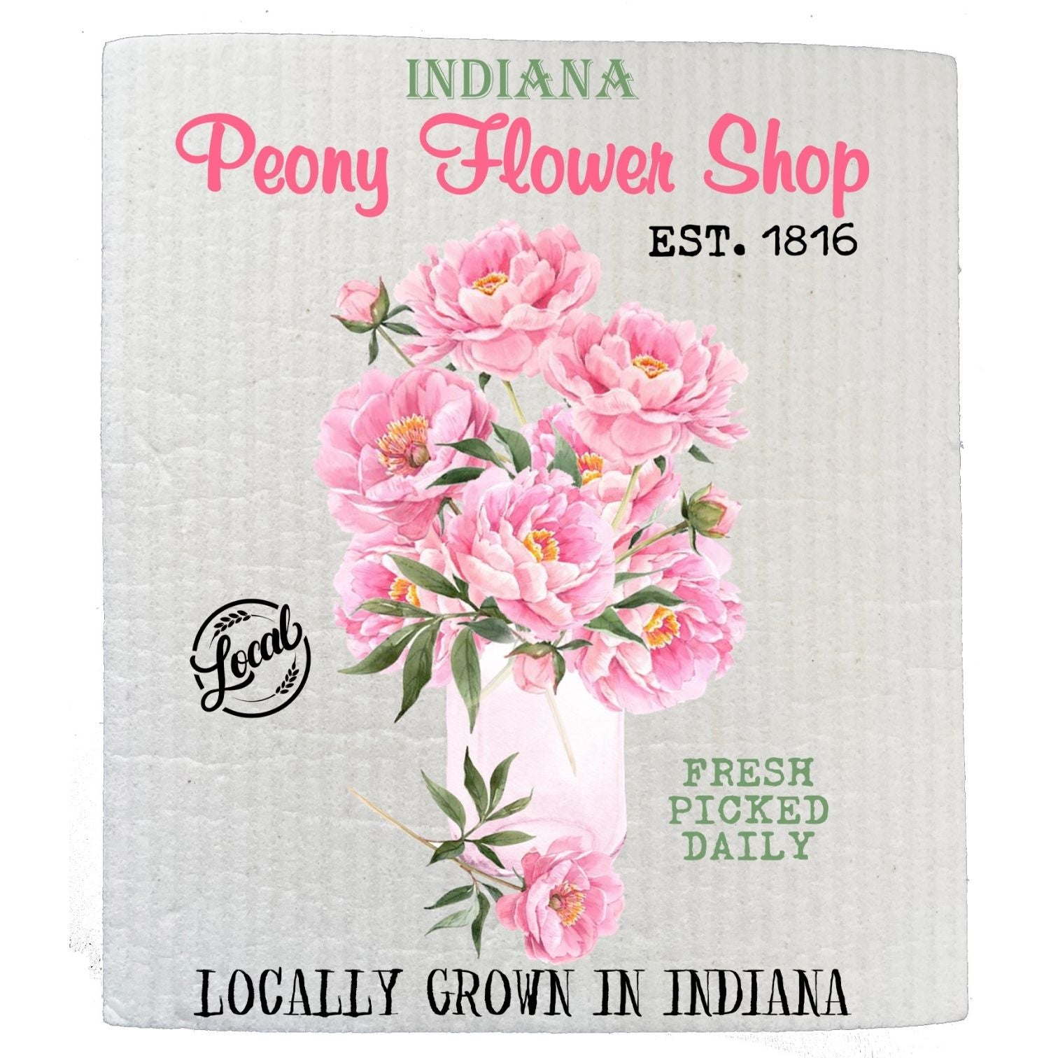 Indiana State Flower Peony Souvenir SWEDISH DISH CLOTH | Jessy Lane