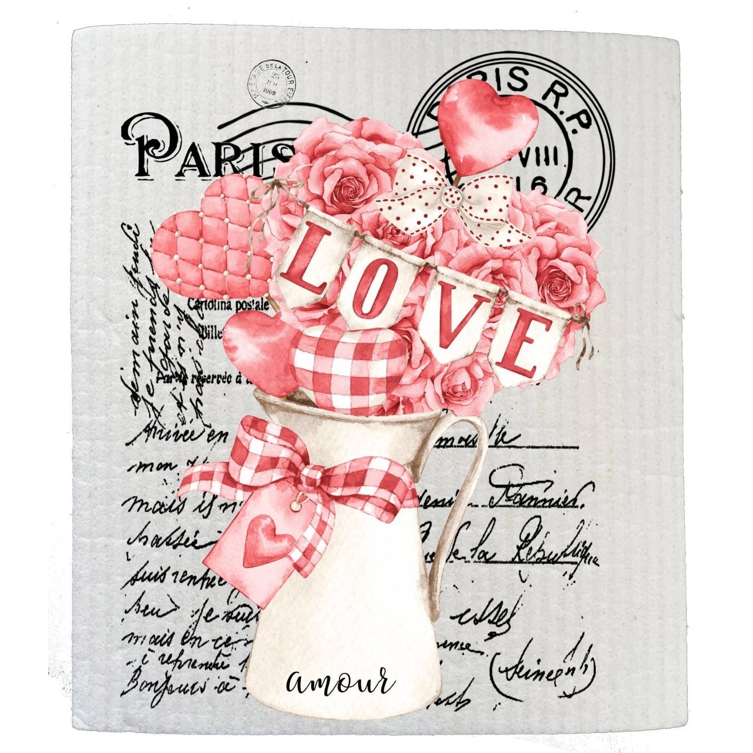 Valentine French Love Amour Roses SWEDISH DISH CLOTHS
