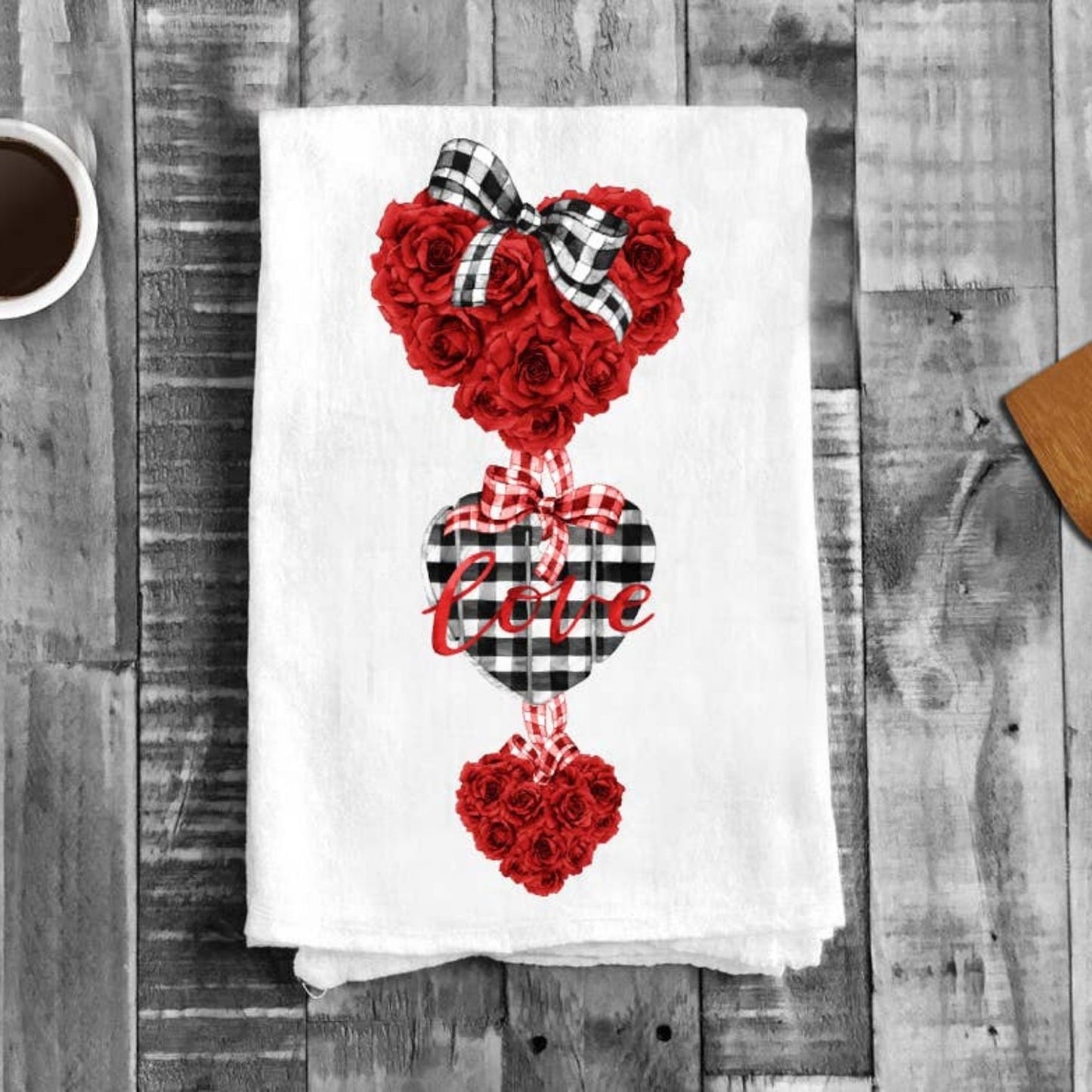 Valentine Heart Red Roses Flour Sack Cotton Tea Towels