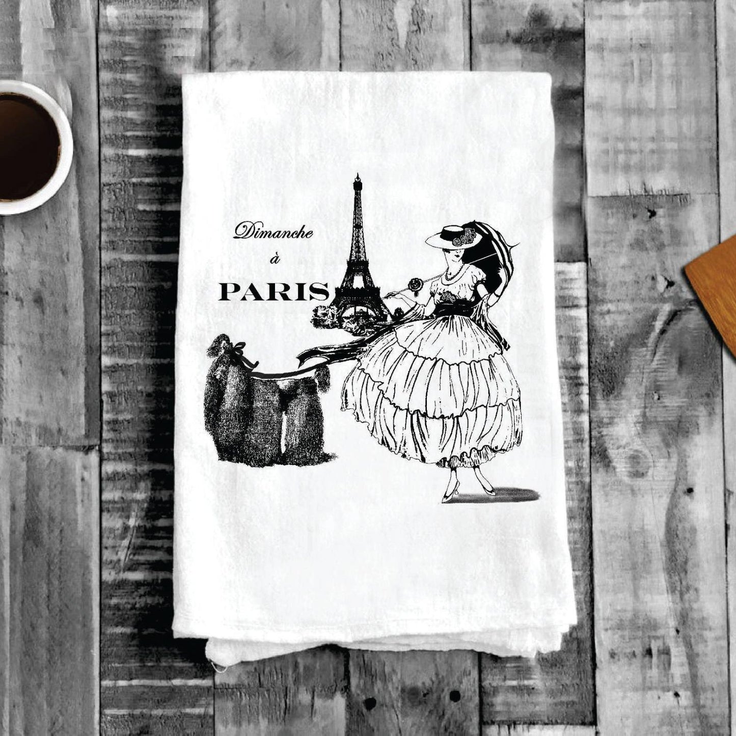 Dimanche a Paris Dog Eifel Tower Cotton Tea Towels