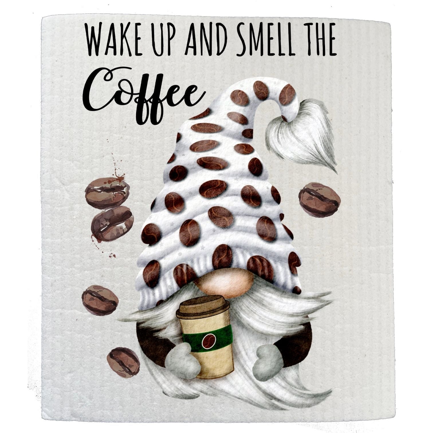Gnome Wake Up and Smell The Coffee Kitchen SWEDISH DISH CLOTH | Jessy Lane