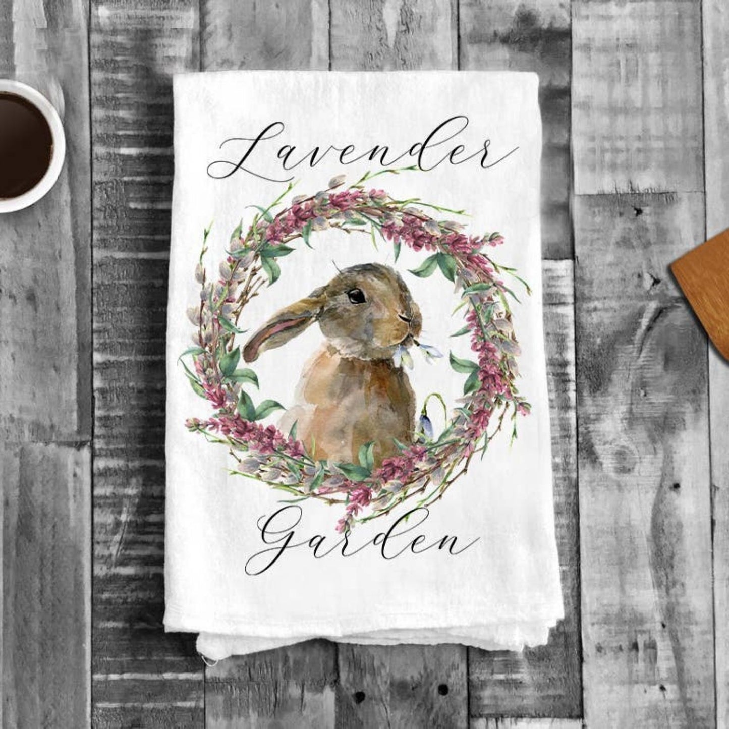 Spring Bunny Lavender Garden Flour Sack Tea Towel Kitchen