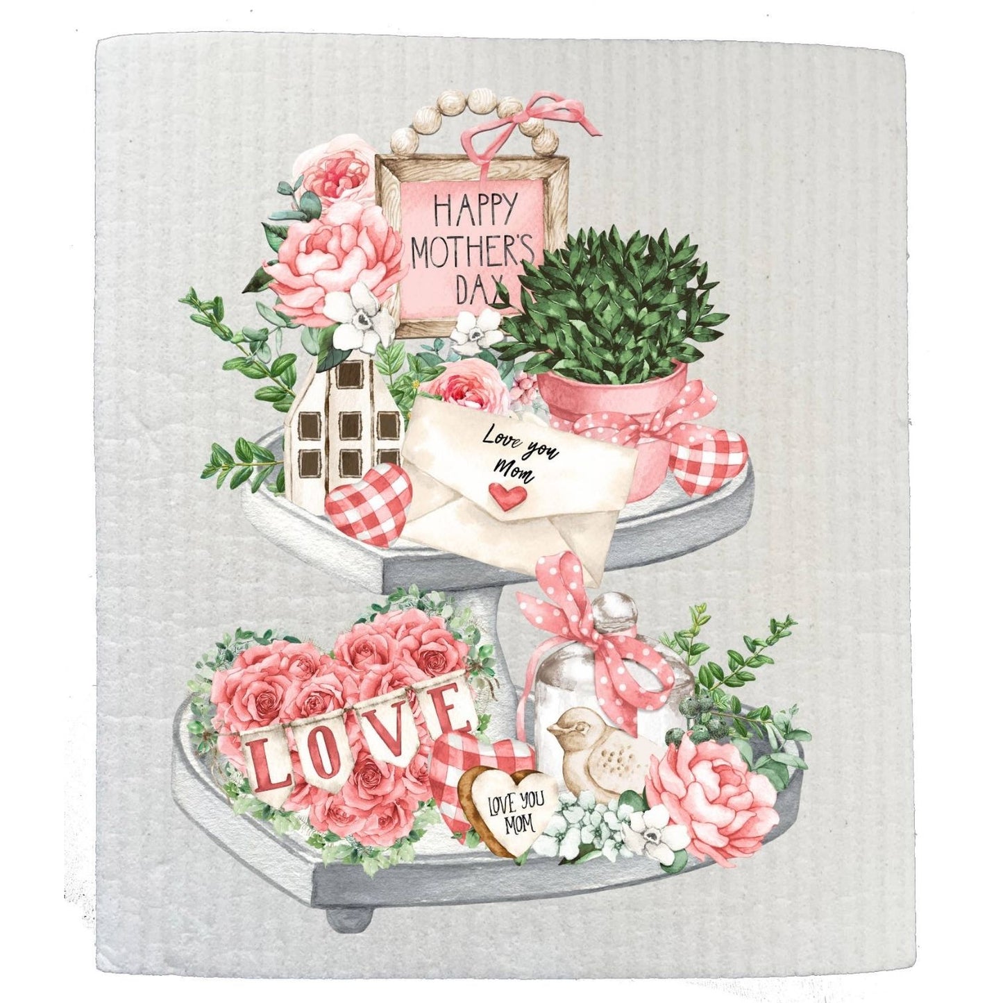 Mothers Day Love You 2 Tier Tray SWEDISH DISH CLOTHS
