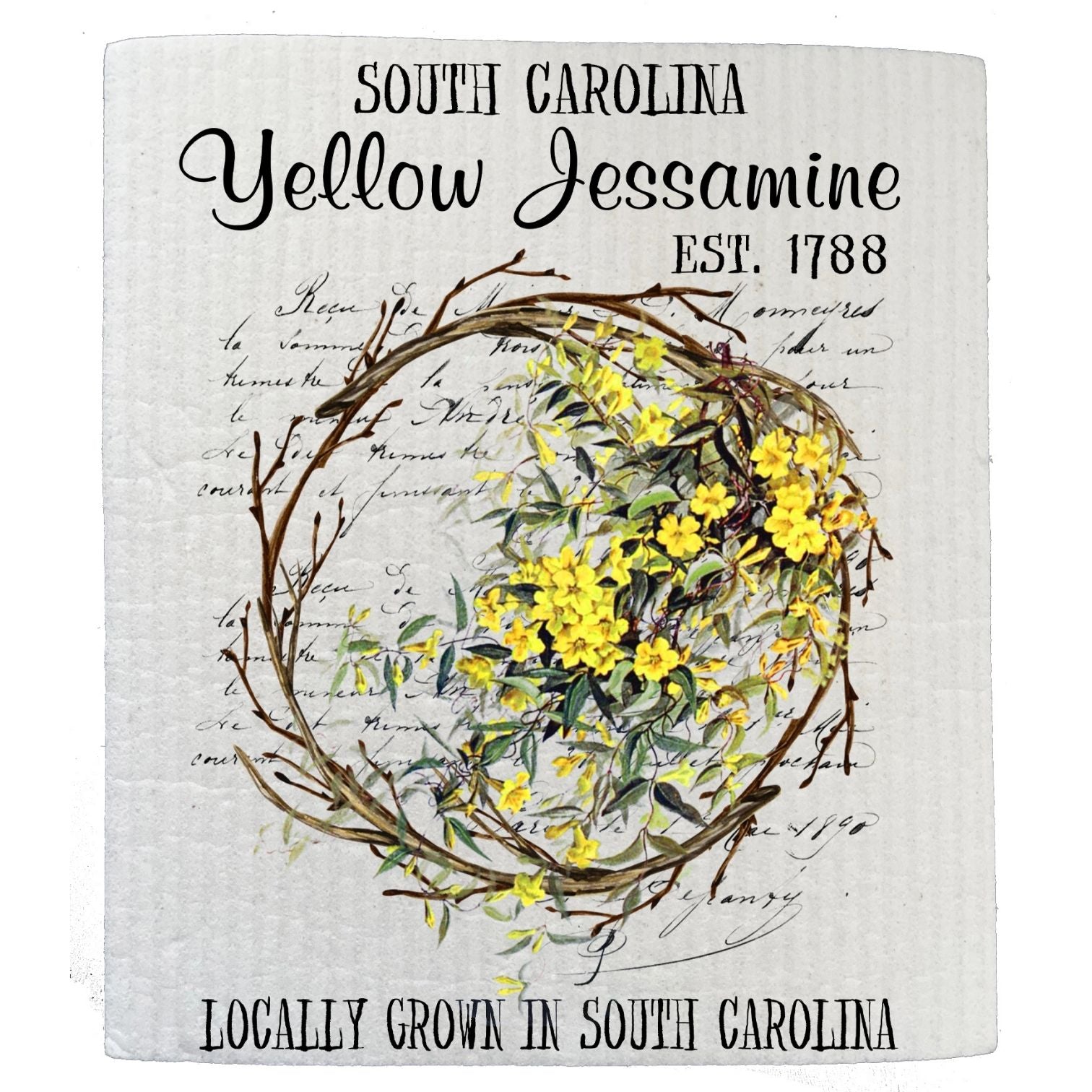 South Carolina State Flower Jessamine Souvenir SWEDISH DISH CLOTH | Jessy Lane