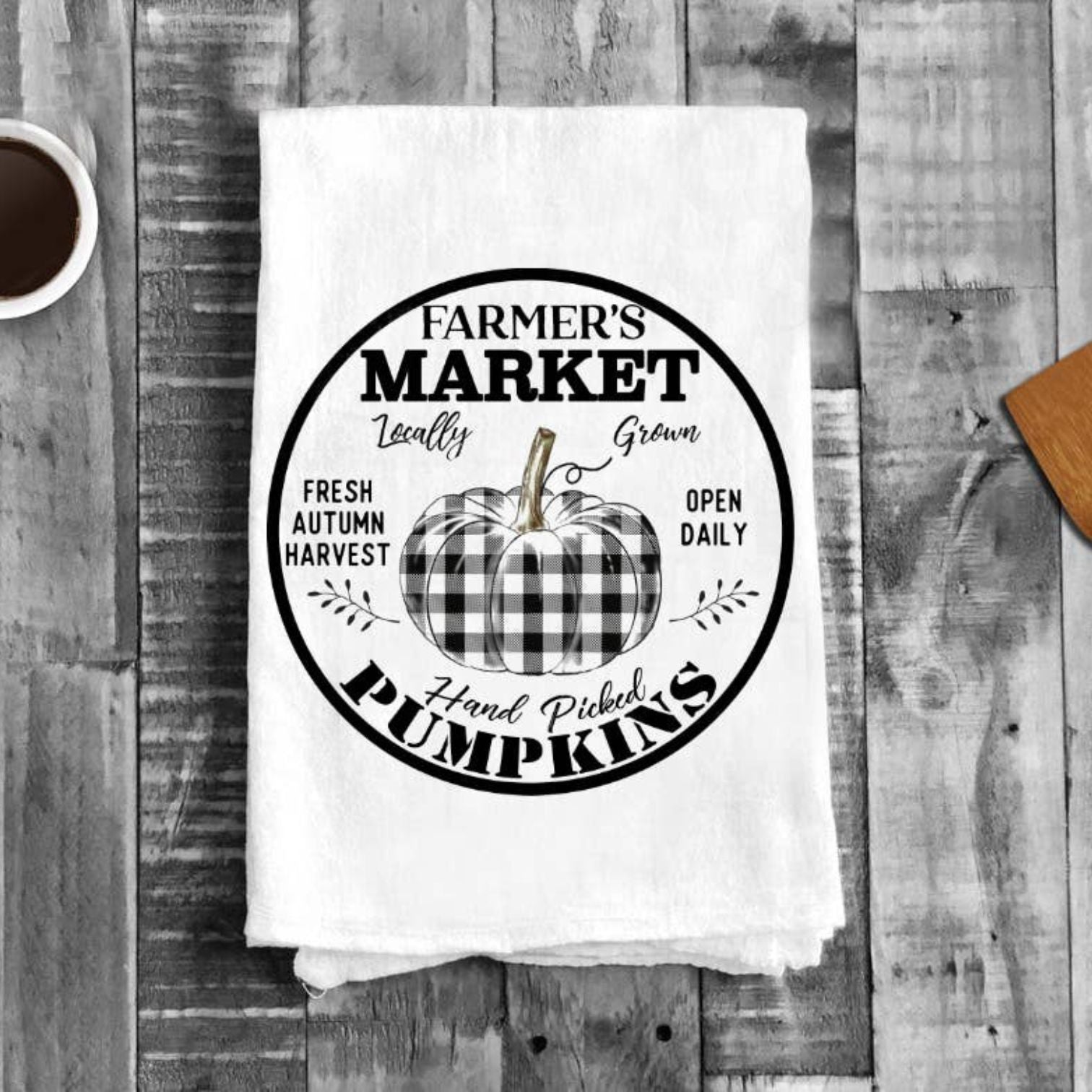 Fall Autumn Farmer Plaid Pumpkin Cotton Tea Towels Kitchen
