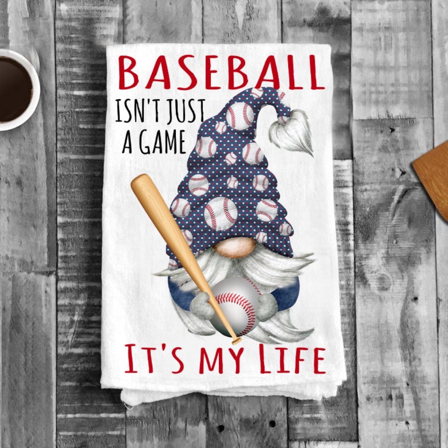 Gnome Baseball Red & Blue Team Colors Flour Sack Tea Towel