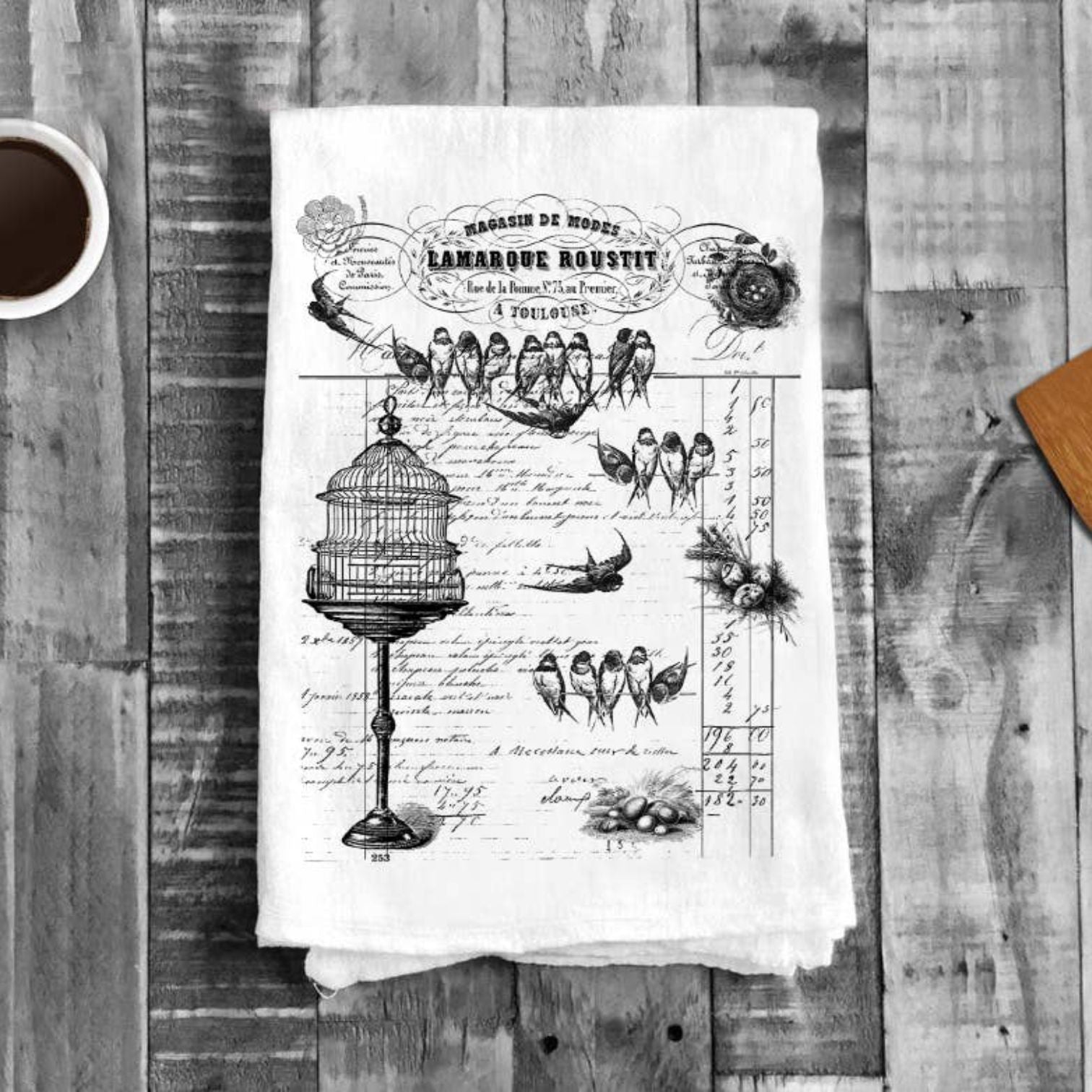 Birds Cage Notebook Writing, Cotton Tea Towels