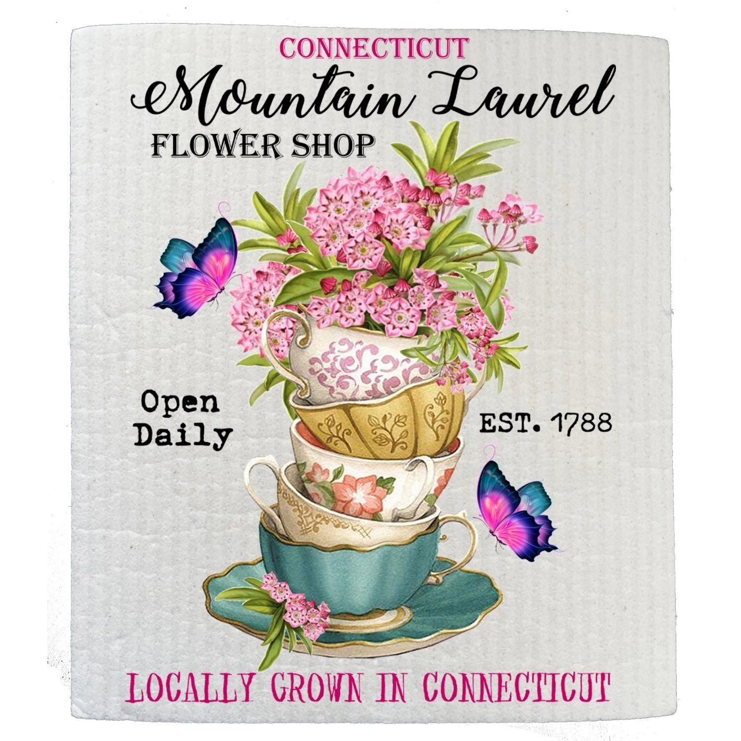Connecticut State Flower Mountain Laurel Souvenir SWEDISH DISH CLOTH | Jessy Lane