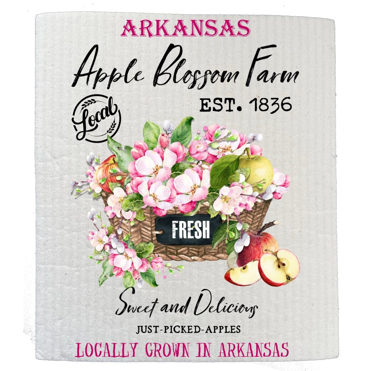 Arkansas State Flower Apple Blossom Souvenir SWEDISH DISH CLOTH | Jessy Lane