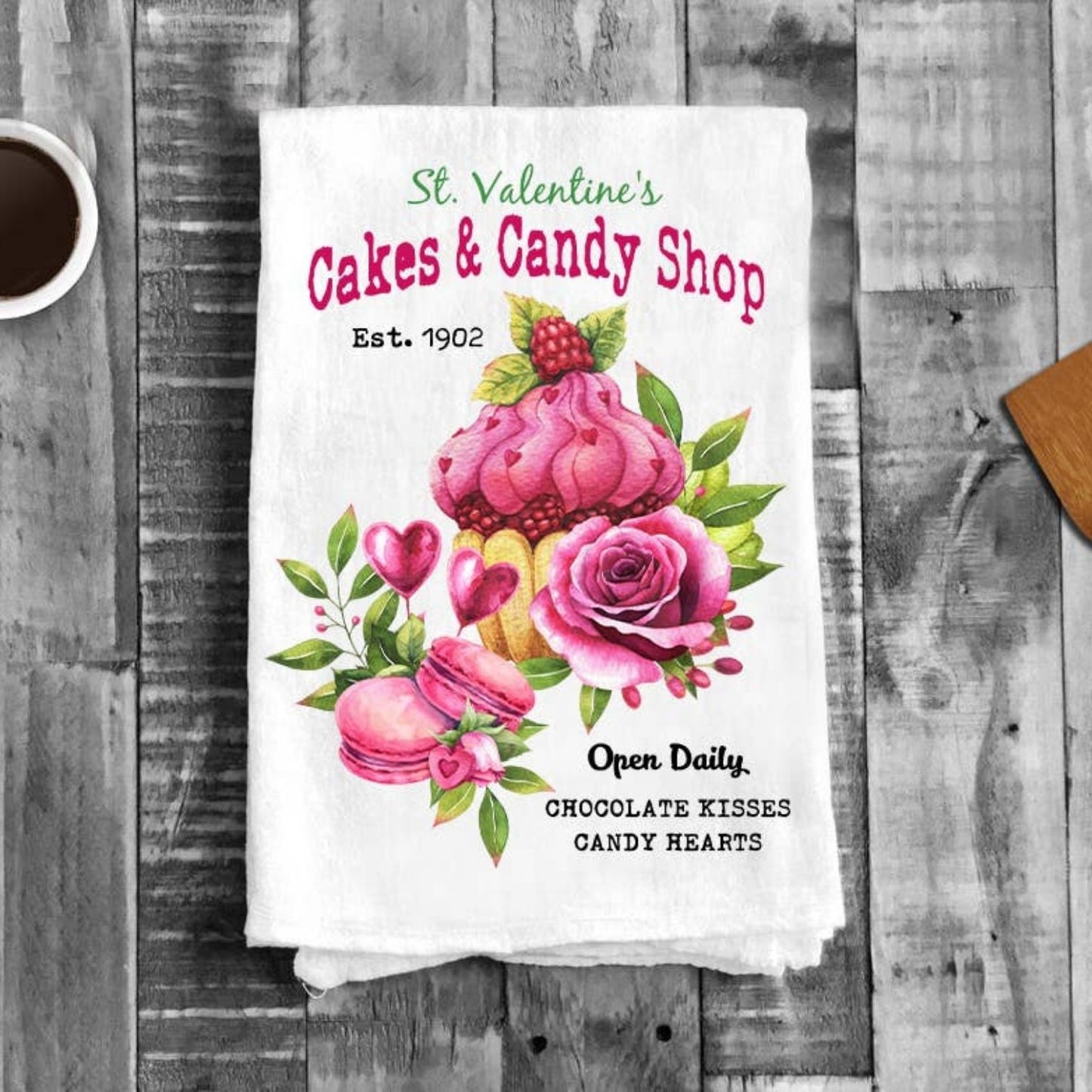 Valentine Cake & Candy Shop Flour Sack Cotton Tea Towels