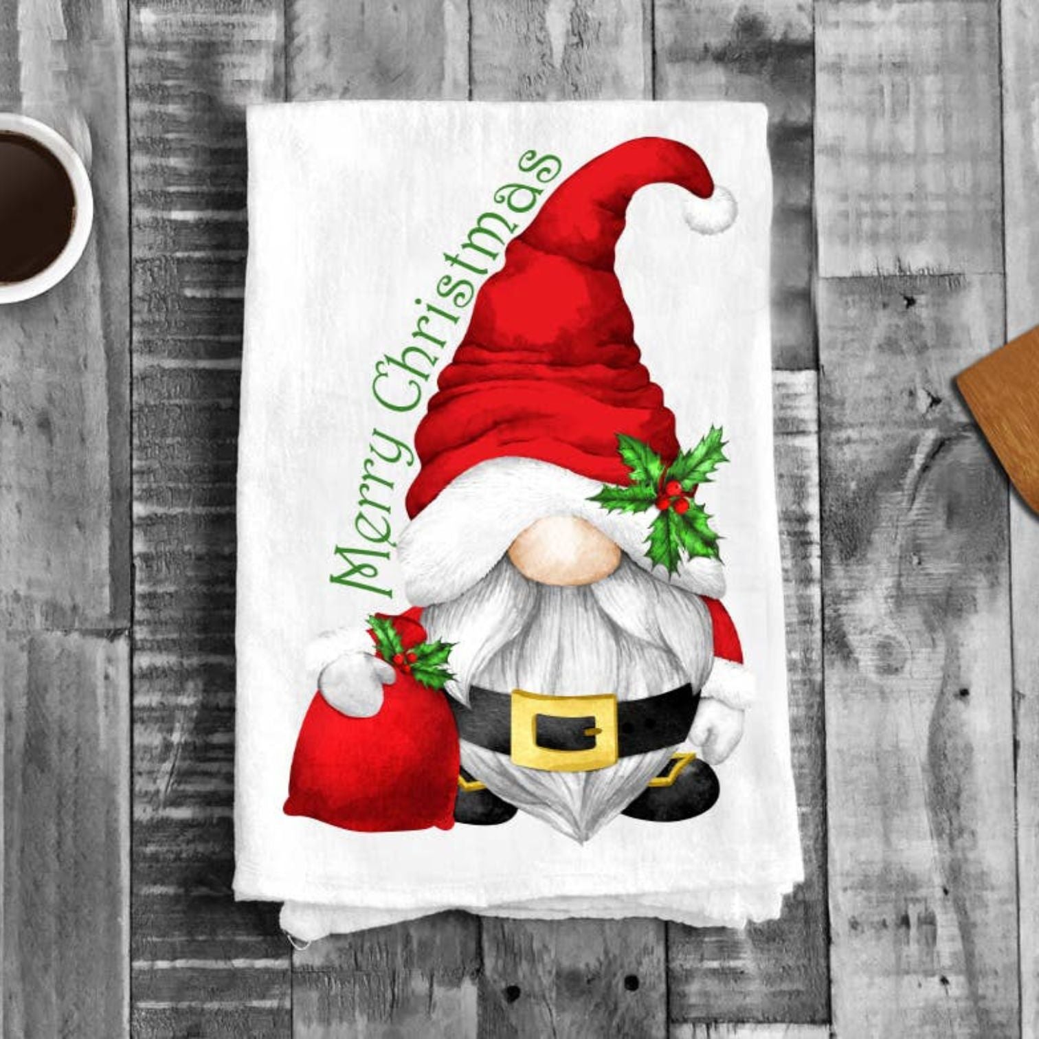 Christmas Gnome Santa Claus Cotton Tea Towel Kitchen