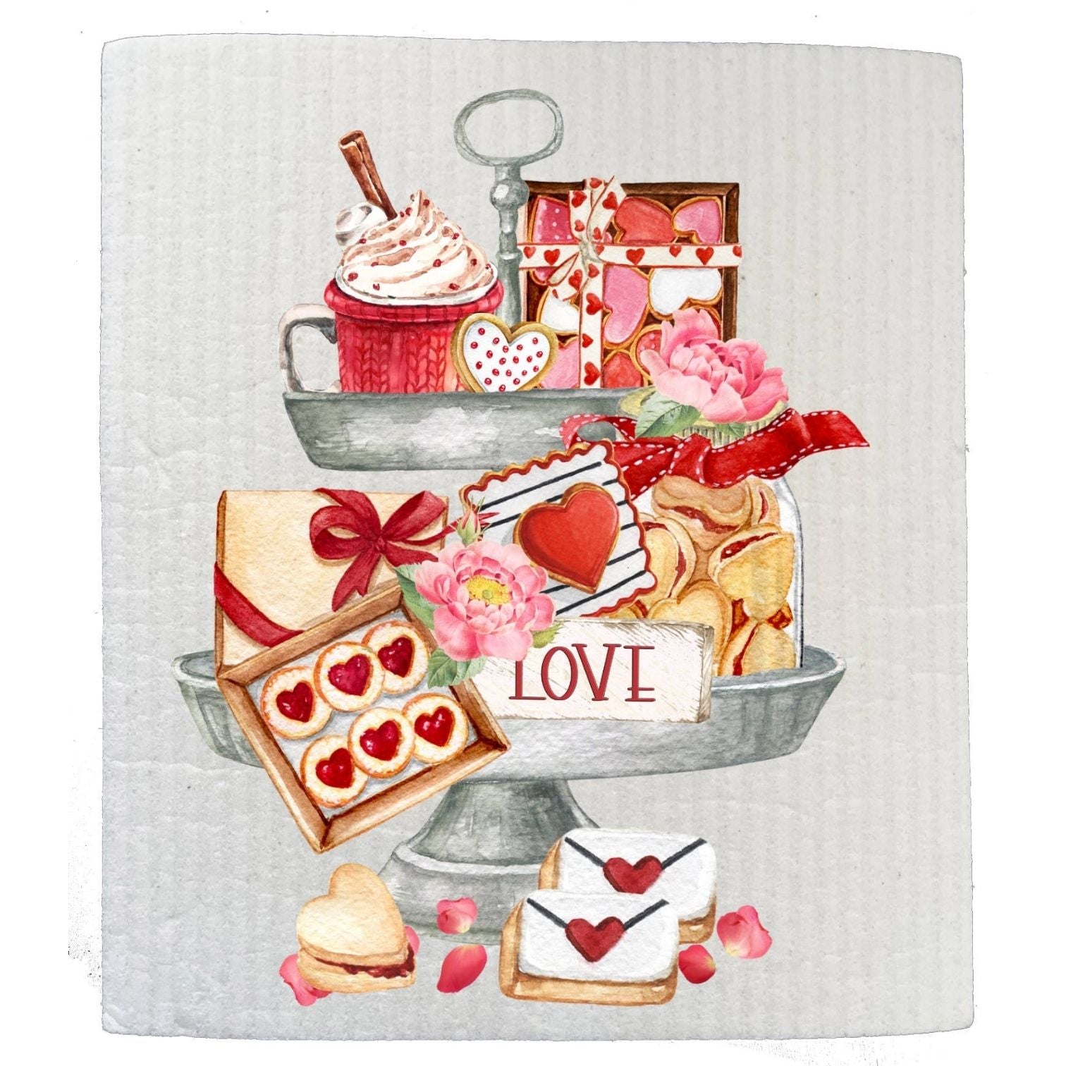 Valentine 2 Tier Tray Cookies Sweets SWEDISH DISH CLOTHS