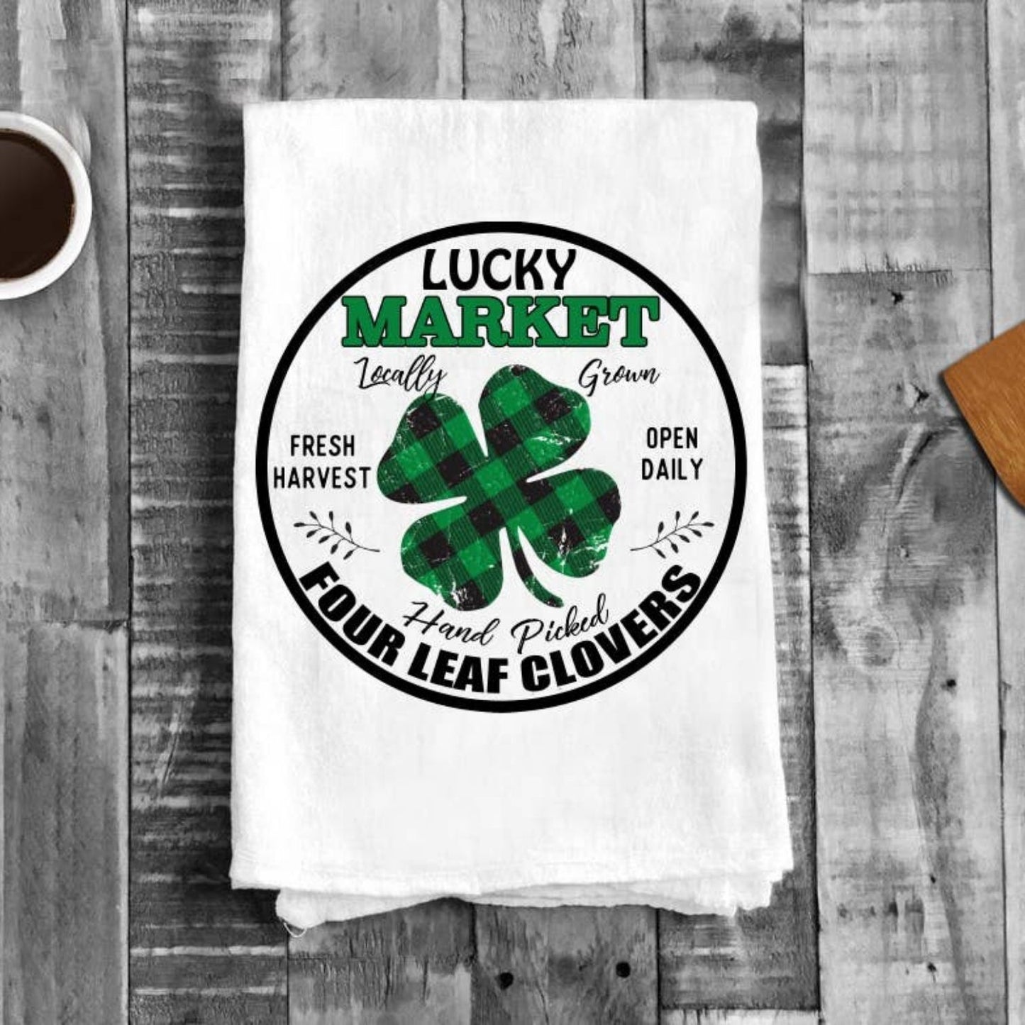 St Patricks Day Lucky Market Cotton Flour Sack Tea Towel