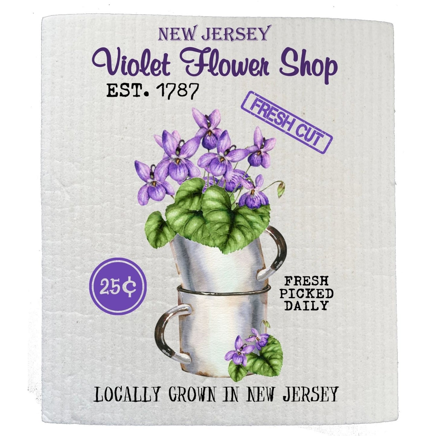New Jersey State Flower Purple Violet Souvenir SWEDISH DISH CLOTH | Jessy Lane