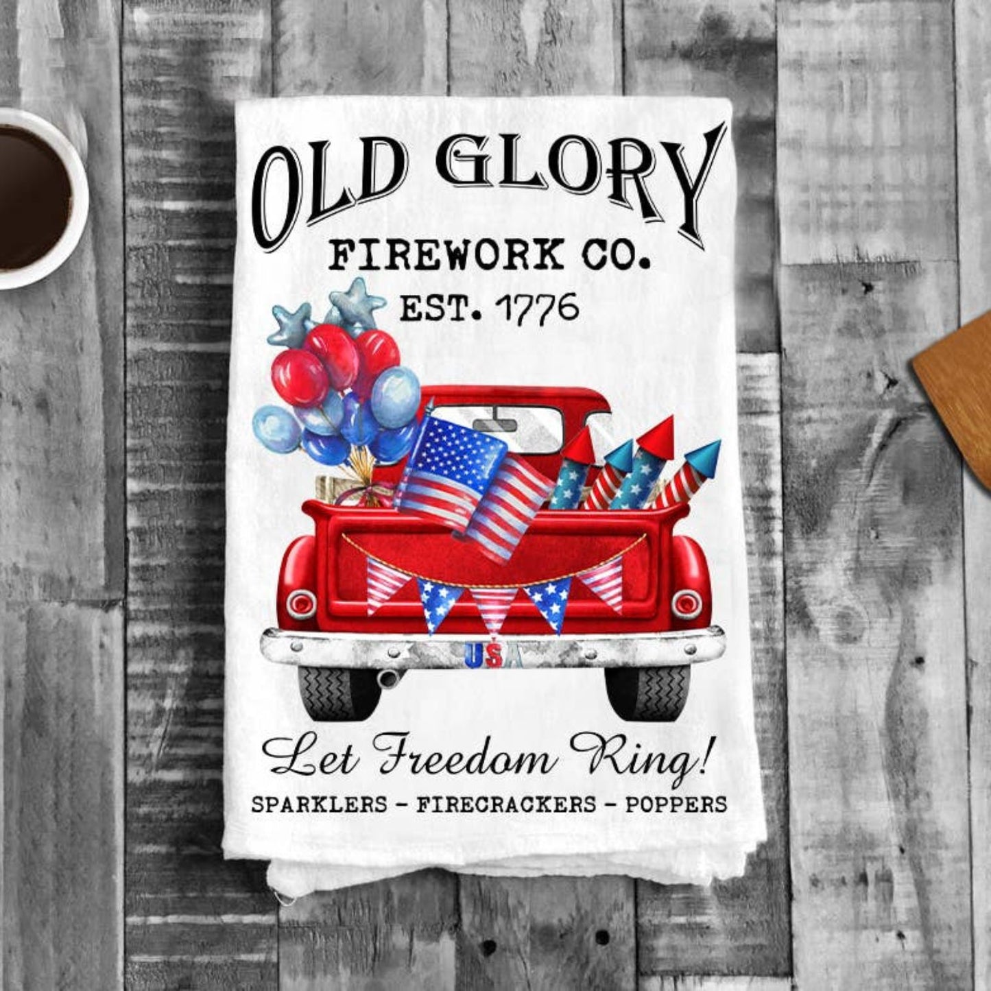 Old Glory Fireworks Co Patriotic Flour Sack Tea Towel