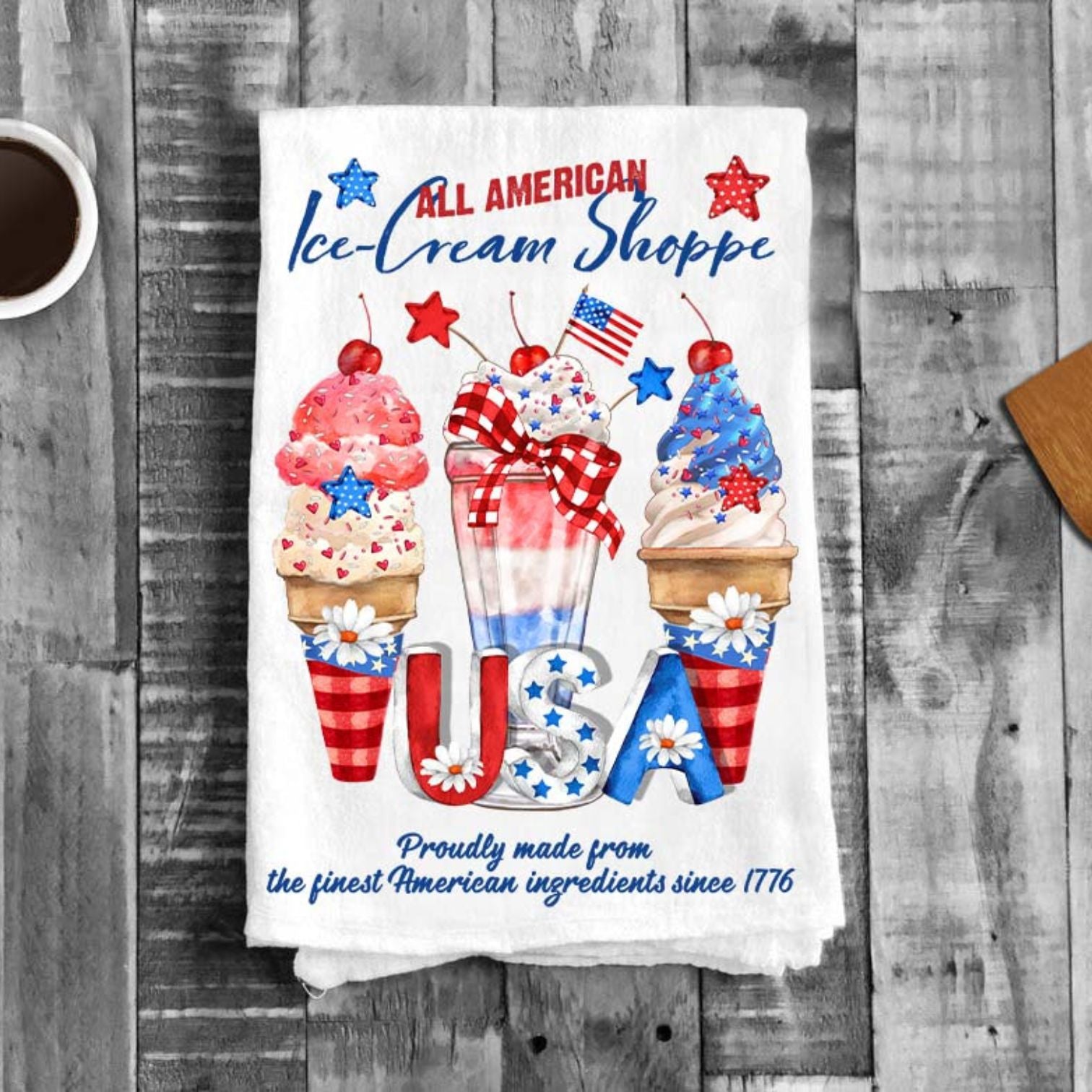 All American Ice Cream Patriotic USA Flour Sack Tea Towel