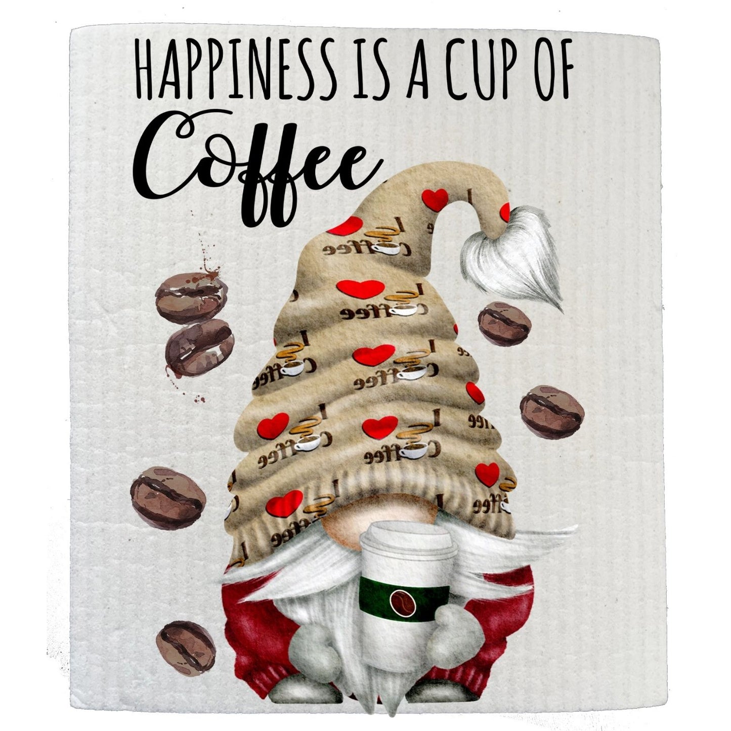Gnome Happiness Is A Cup of Coffee Kitchen SWEDISH DISH CLOTH | Jessy Lane