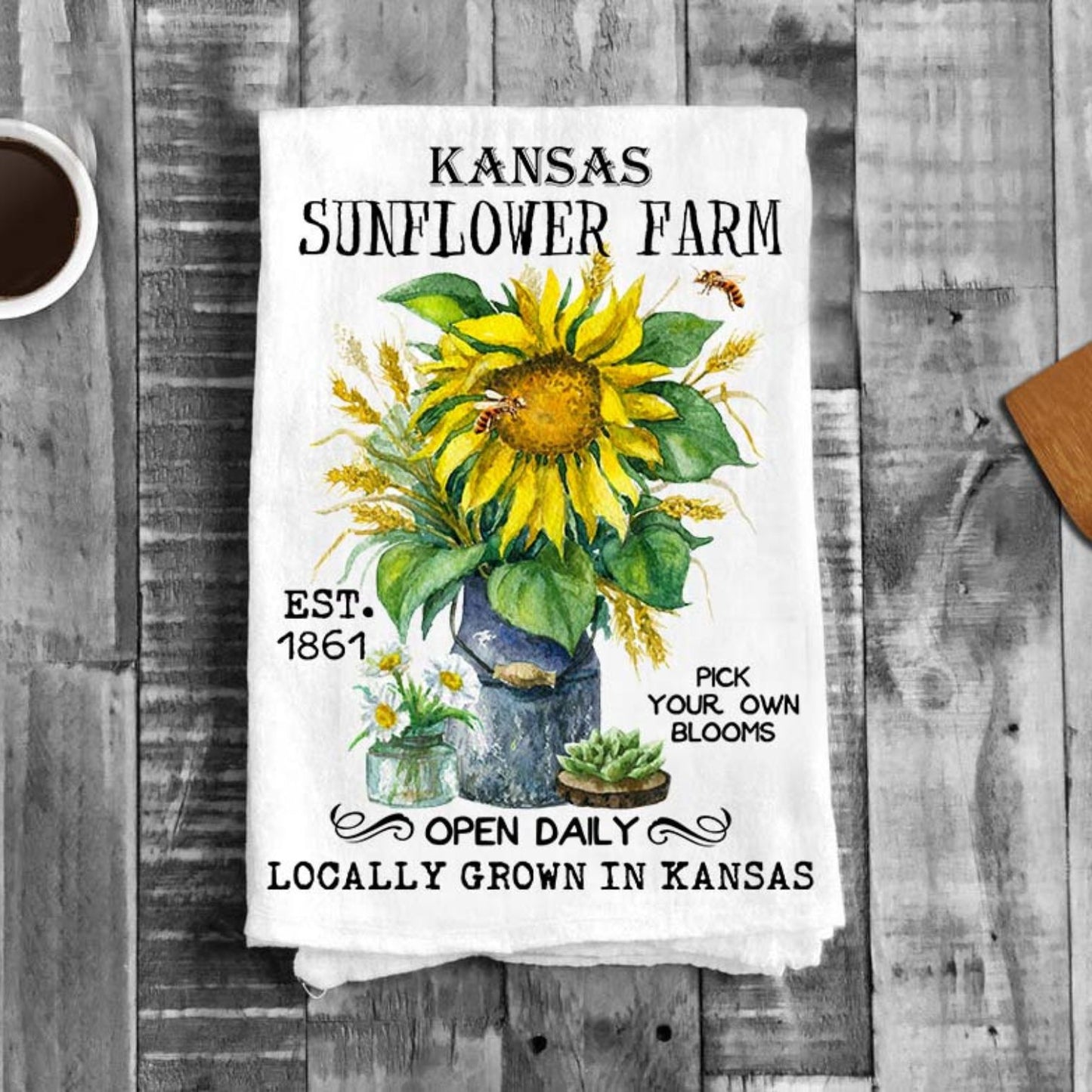 Kansas State Flower Sunflower Souvenir Flour Sack Tea Towel