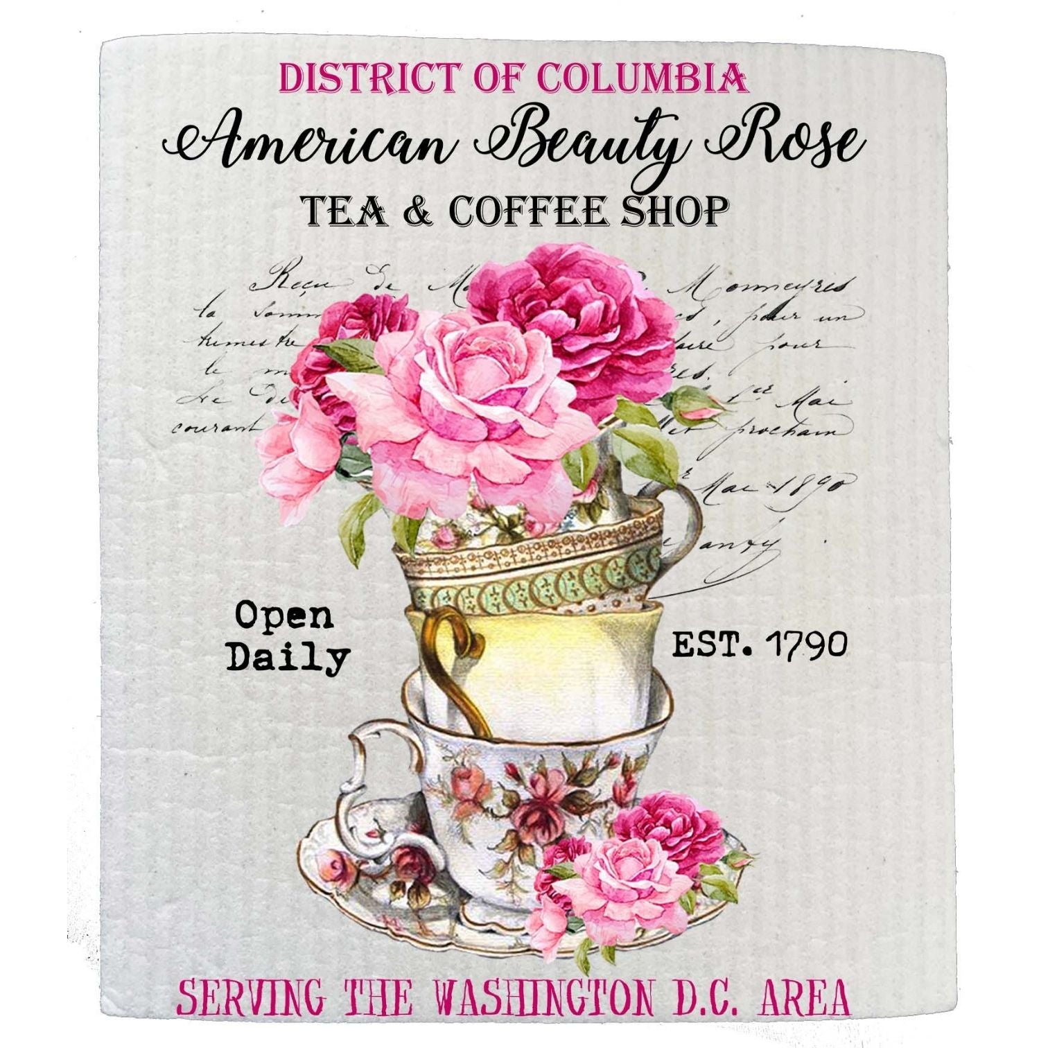 Washington DC State Flower American Beauty Souvenir SWEDISH DISH CLOTH | Jessy Lane