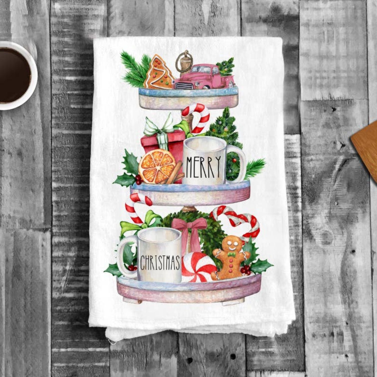 Merry Christmas Festive Tray Gingerbread, Cotton Tea Towels